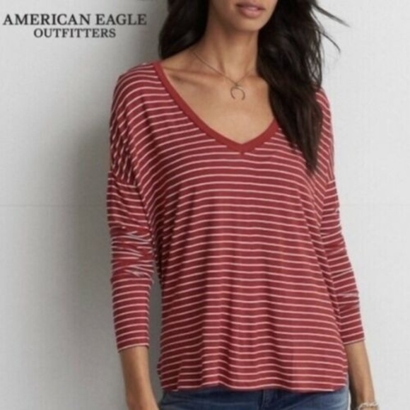 Soft Sexy Aeo Red White Striped Vneck 